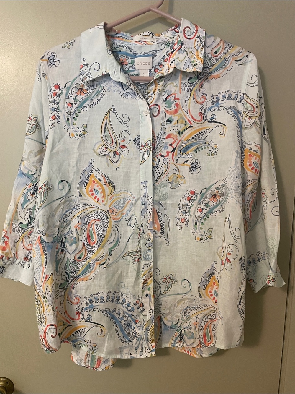 Chico's White Button-Front Paisley Shirt with Multicolor Accents